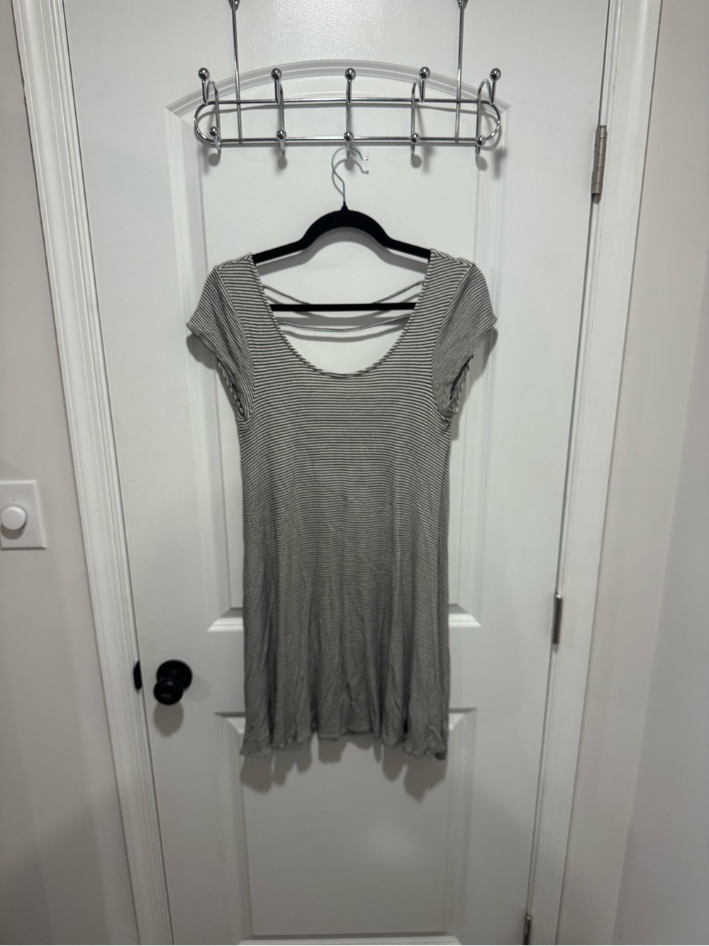 American Eagle Outfitters Gray and White Striped Midi Swing Dress